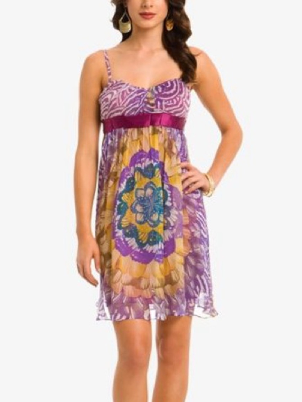 Guess by Marciano Mariel Dress - Raspberry Rush 100% Silk Boho Babydoll Dress